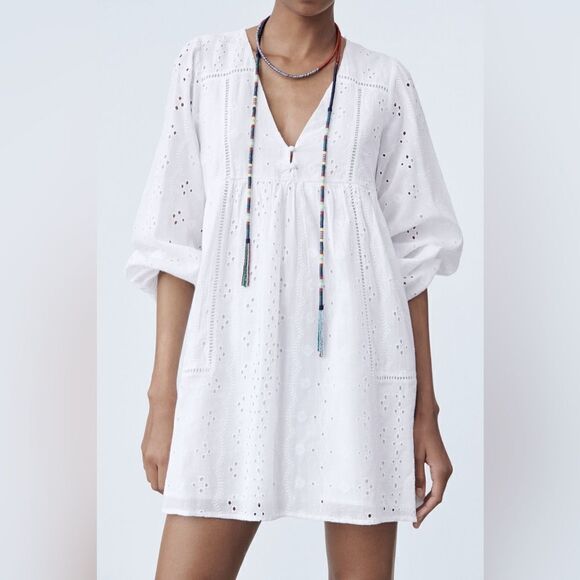 Zara Embroidered Dress White New - Picture 9 of 9